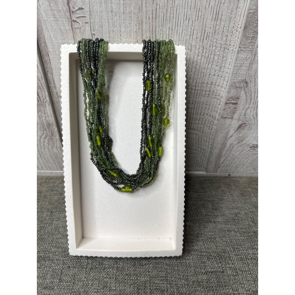 Multi Strand Green Seed Beads Necklace Womens Fashion